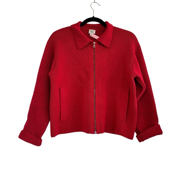 Margaret O'Leary Jackets & Blazers - Vintage 1980s Margaret O’Leary Women Red Wool Zip Front Knit Jacket Size 2